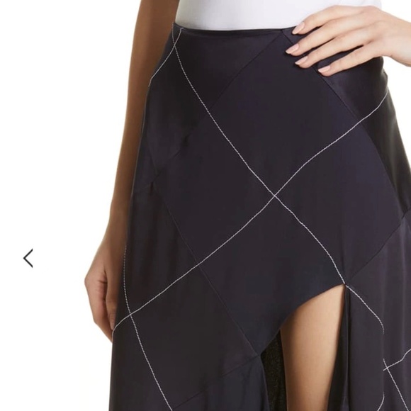 Monse Asymmetric Paneled Satin And Crepe Midi Skirt in Navy - Picture 3 of 13